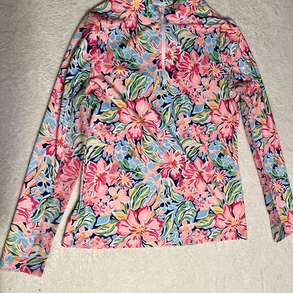 Jofit Pink & Blue Floral Long-Sleeve Zip Golf Top